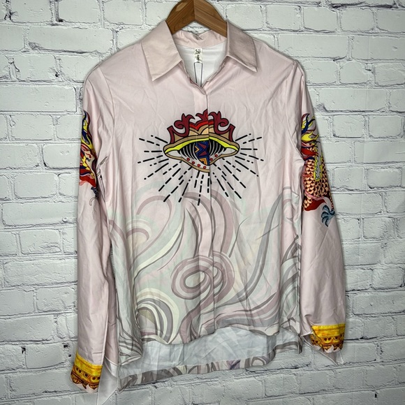 Lai Meng Five Cats Women's Button Down Printed Shirt - Picture 3 of 6